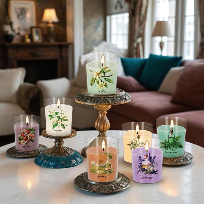 Aromatherapy Candles Set - 24 Pack Scented Candles with 12 Natural Fragrances, Votive Candles in Clear Plastic Jars for Home Decor, Stress Relief, Sleep, Ideal Gift for Women,Mother's Day, Birthday.