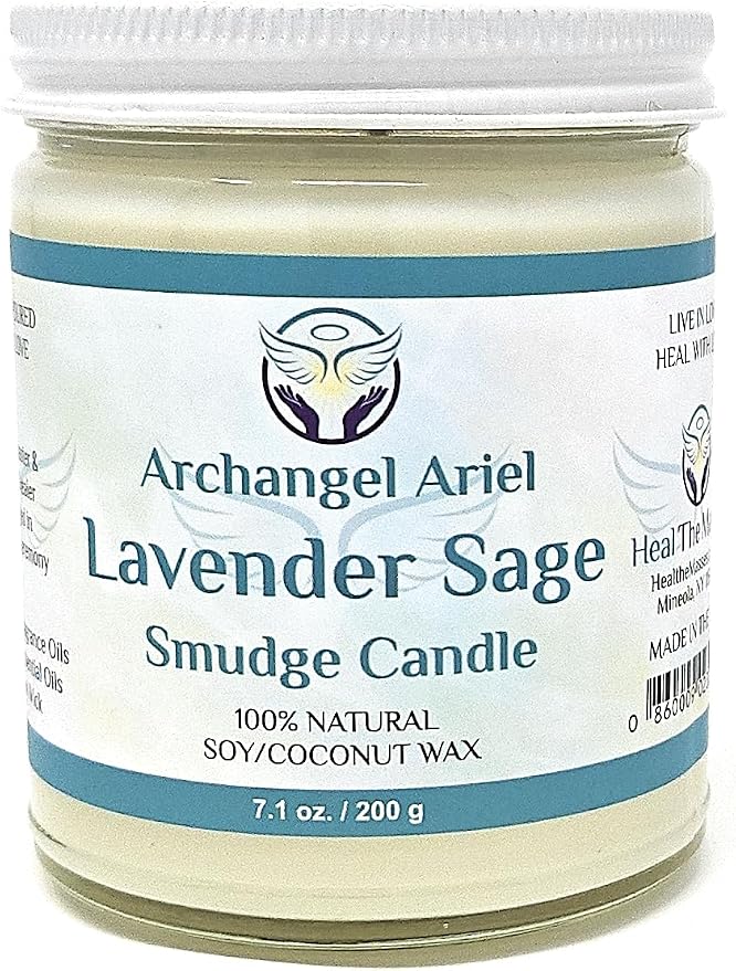 Heal The Masses Lavender Sage Candle - Archangel Ariel Candle for Chakra Healing & Energy Cleansing - Reiki Charged White Sage for Home (7 oz)