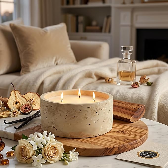 5-Wick Scented Candle-Amber & Musk & Vanilla,Soy Coconut Wax Blend Candle with Acacia Wood Lid,44oz Large Candle,55-Hour Long Burning,Aromatherapy Candle for Home Decor