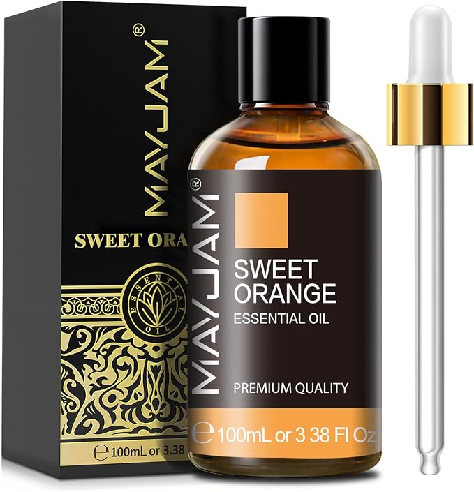 Sweet Orange Essential Oil, MAYJAM 100ml Premium Quality Sweet Orange Oil with Glass Dropper, Huge 3.38fl. oz, Perfect for Aromatherapy and Relaxation
