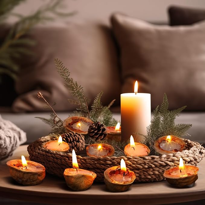 Nuanchu 24 Pcs Floating Candles Mini Walnut Floating Tea Lights Candles for Centerpieces Weddings Party Home Romantic Night Gifts Decorations