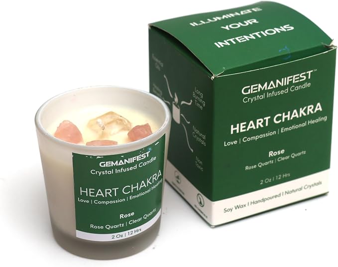 Heart Chakra Candle with Healing Crystals and Rose Quartz Bracelet Rose Scented Crystal Candle for Love Compassion and Emotional Healing Self Care Gifts for Women Meditation Gifts