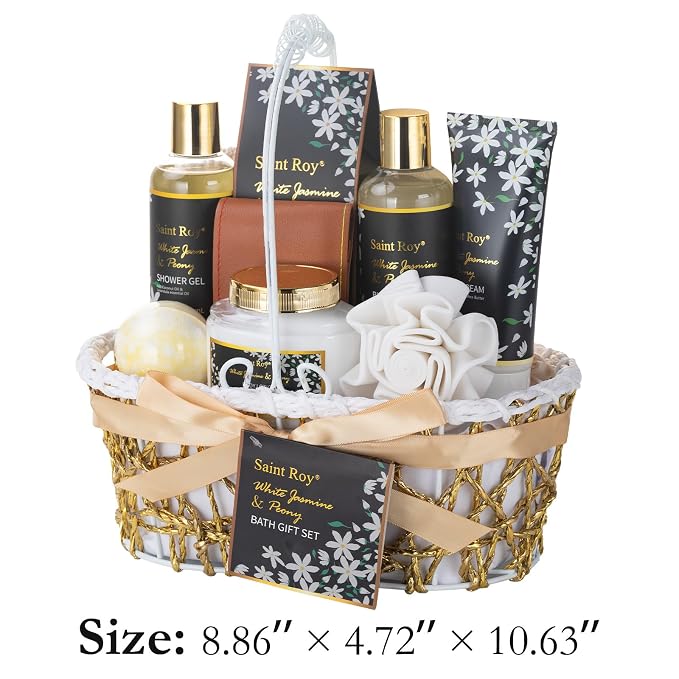 Spa Bath & Body Gifts for Women, Jasmine Peony Spa Gift Basket Self Care | Beauty Care Kit Relaxation Bath Gift, Skin Care Pamper Kit, Bath & Body Care Set, Birthday, Christmas, Anniversary