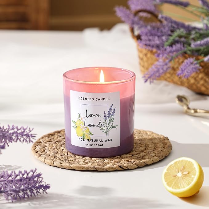 Lavender Candle for Women - Lemon Lavender Scented Candle - Summer Candles,11oz Soy Candles for Home Scented, Birthday Gifts Candle for Women Men