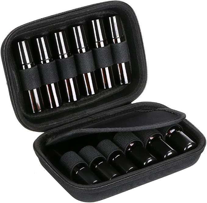 Hipiwe Hard Shell Essential Oil Carrying Case Holds 12 Bottles (Can hold 5ml, 10ml, &10ml Rollers) Travel Size Essential Oils Bag Organizer (Black)