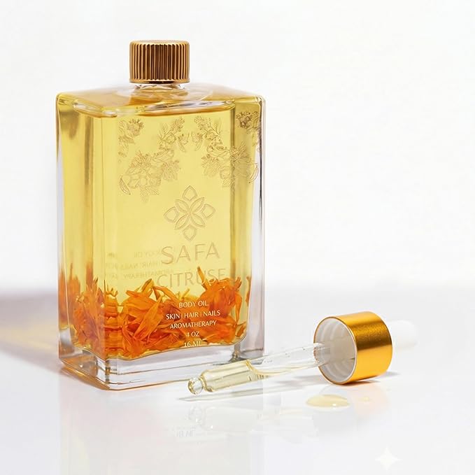 SAFA Citruse Oil for Face, Hair, Nail with Vitamin C, E & A for Scars, Stretch Marks - Orange Body Oil Fragrance - After Shower Body Oil - All Skin Types Non Comedogenic - 4 Fl Oz