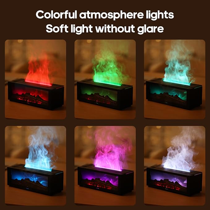 Essential Oil Diffuser Flame Colorful Water Vapor Fireplace Diffusers Fire Humidifier for Aromatherapy Aroma Therapy Machine (Black Fireplace (Long Version)