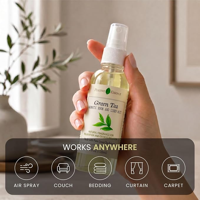 Green Tea Linen and Room Spray, Natural Air Freshener Made with Pure Green Tea Extract, Bathroom Air Freshener or Calming Pillow Spray