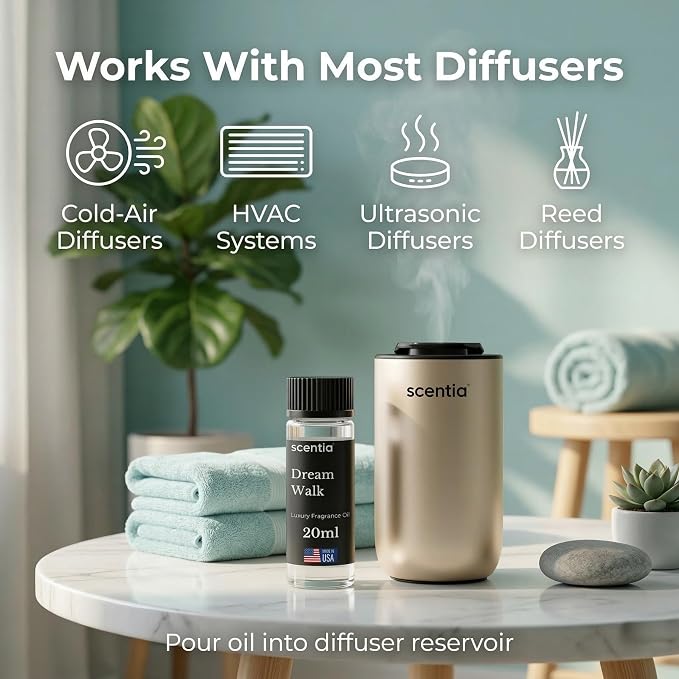 Scentia Dream Walk Aromatherapy Oil for Diffuser – Hotel Scent Inspired by 5-Star Spa Resort – 20 mL – White Tea, Cedarwood & Amber Natural Fragrance Oil for Waterless & Cold Air Diffusers