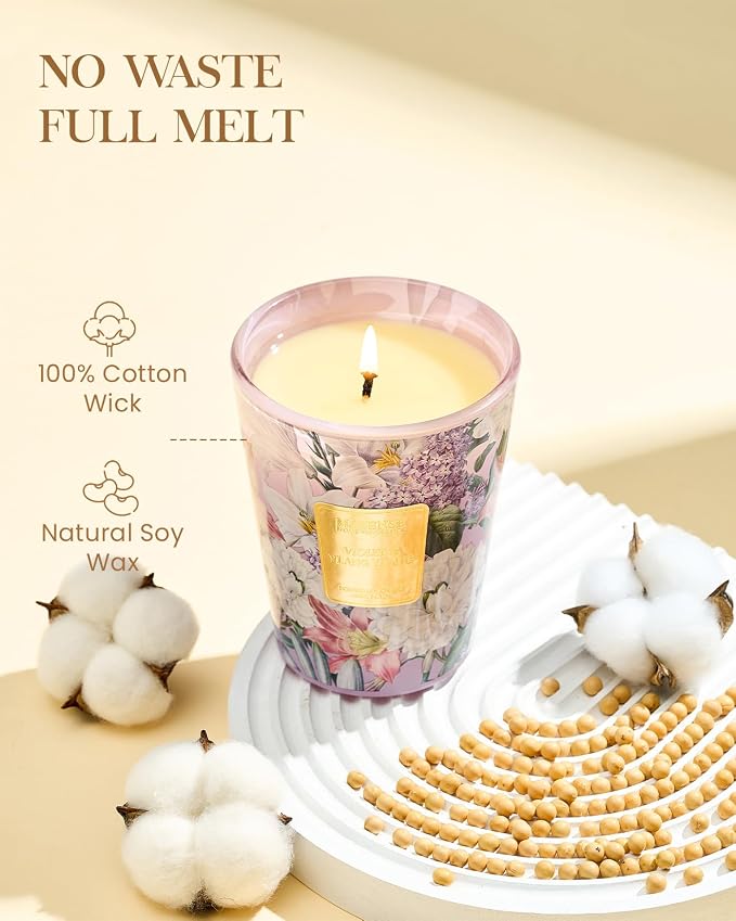 M&SENSE Violet Ylang Ylang Natural Soy Scented Candle, 14.1oz 60H Slow Burning, Calming Sleep Aromatherapy Candle, Summer Gifts for Women