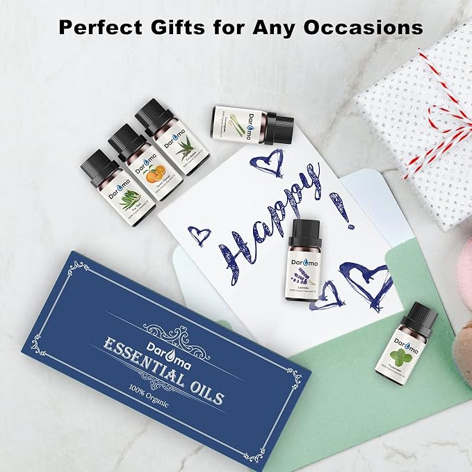 Premium Essential Oil Set - 100% Pure and Natural Aromatherapy Oils - 6-Pack Gift Set with Lavender, Peppermint, Eucalyptus, Tea Tree, Orange, and Lemongrass - 10ml Bottles