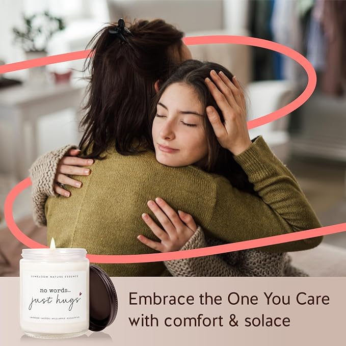 LUMELOOM Sympathy Gifts for Loss of Loved One, Memorial Gifts - 9oz Lavender Scented Soy Wax Candle - No Words Just Hugs, Bereavement, Grief, Think of You, Miscarriage, Get Well Candle for Women