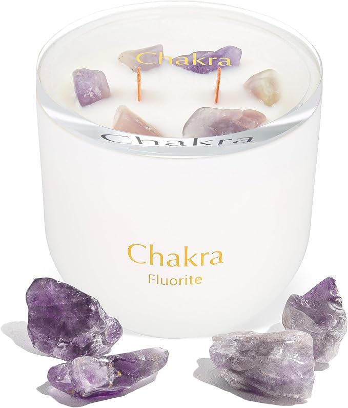 Hidden Label Healing Crystal Candle, Pear Ginger Crystal Candle, Wood Wicks Scented Crackling Candles, Real Crystals Aromatherapy Candle Gifts for Women, 12oz