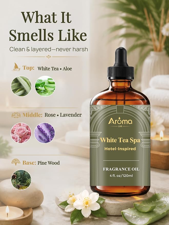 White Tea Spa Fragrance Oil for Ultrasonic and Waterless Diffusers | Hotel-Inspired Diffuser Oil for Home