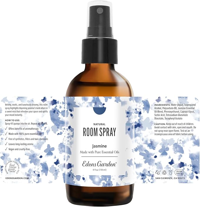 Edens Garden Jasmine Aromatherapy Room Spray – Natural Essential Oil Air Freshener for Home, Pillow & Linens, Floral Refreshing & Calming, 4 fl oz (118 ml)
