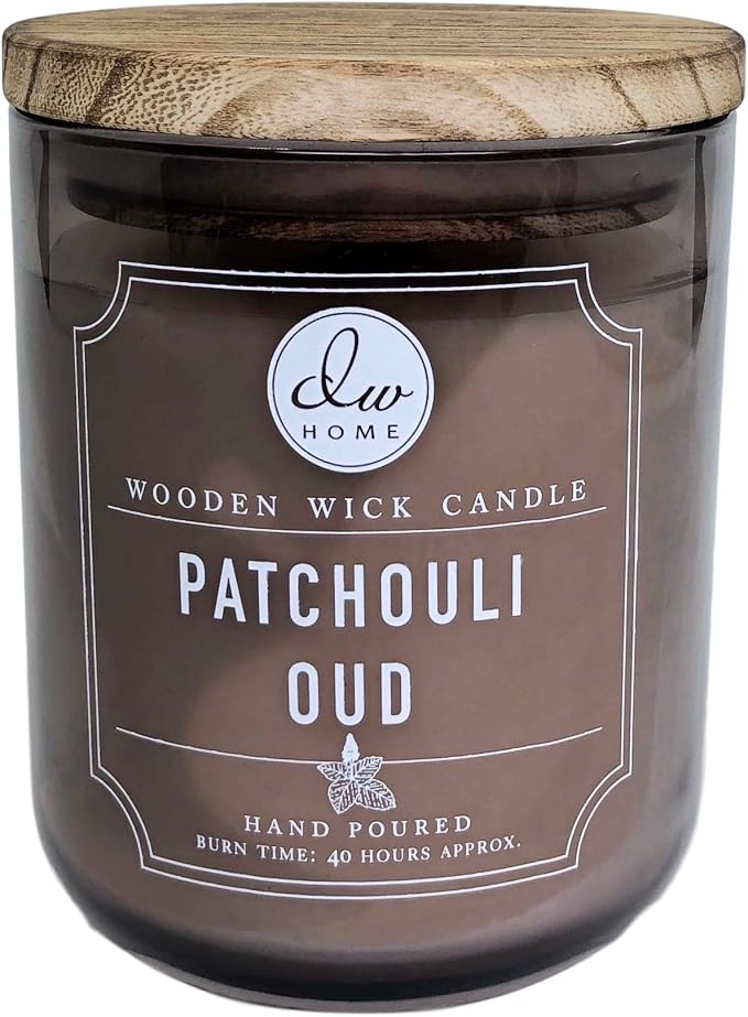 DW Home Patchouli Oud Scented Candle for Home, 12 oz, Wooden Wick Candle Jar, Up to 40H Burn Time, Luxury Scented Candle for Relaxation, Gifting, Home Décor