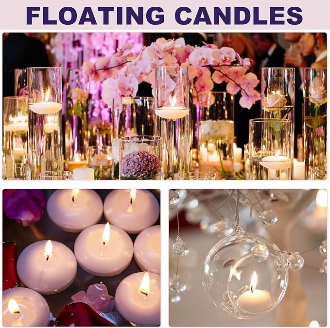 72 Pack 2-Inch Floating Candles - Perfect for Weddings and Events - White