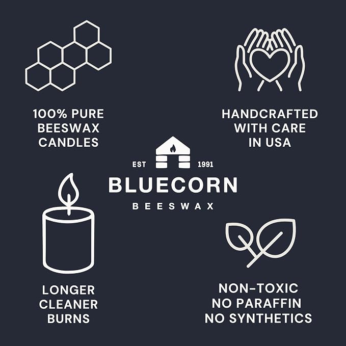 Bluecorn Botanica Beeswax 3-Wick Candle – Lemongrass, Cassia & Rosemary, 100% Pure Beeswax & Essential Oils – 10oz Hand-Blown Recycled Spanish Glass – Non Toxic, Clean Burning, Refillable Glass Jar