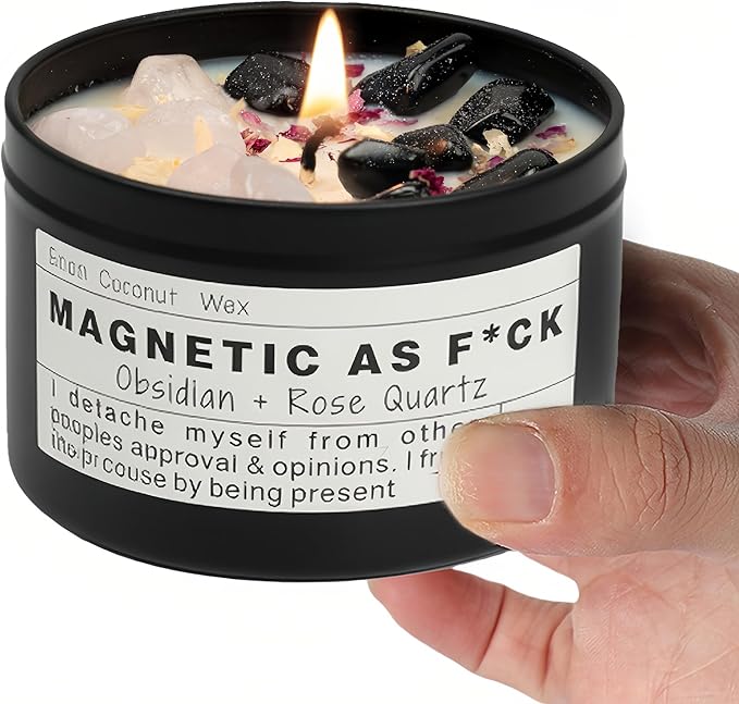 Magnetic AS F*CK, Hande Made Chakra Candle, Magic Attraction, Manifestation Crystal, Self Love, Ritual Meditation (8oz).