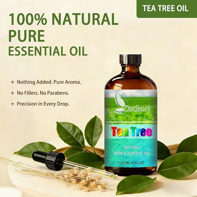 Tea Tree Essential Oil, Tea Tree Fragrance Oil for Diffuser, Massage, Humidifier, DIY Candle, Soap Making, Home, Bath, Yoga - 4 fl oz (120ml) - ZODION Essential Oils