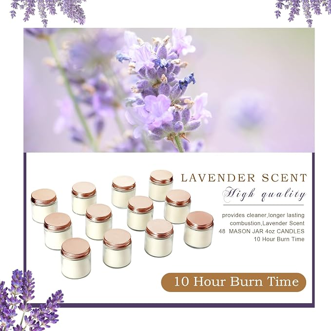 Lounsweer 24 Pcs 4oz Mini Mason Jar Candles Bulk Small Lavender Scented Candles for Wedding Christmas Halloween Birthday Thank You Gifts for Coworker Staff(Rose Gold)