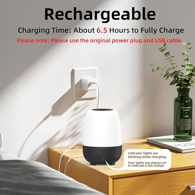 SPLITSKY 150ML Rechargeable Battery Powered Essential Oil Diffuser, 7-Hour Run time, 7-Color LED Lights, Cordless Portable Aromatherapy Diffuser for Home, Office, Travel (Black)