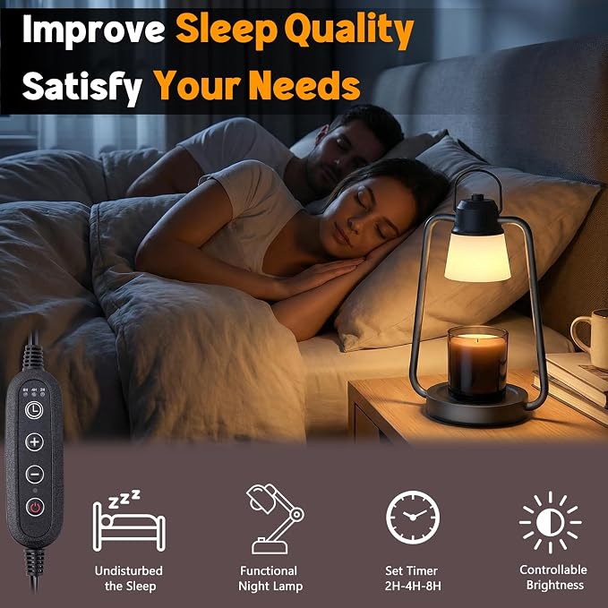 Candle Warmer Lamp, Candle Lamp Warmer with Dimmer, Electric Candle Warmer for Jar Candles Lamp Warmer Bedroom Home Decor, 2H/4H/8H Timer with 2 * 50 Bulbs