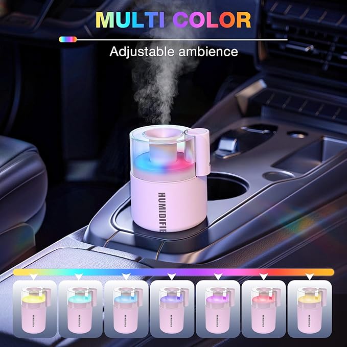 Small Mini Humidifier, USB Desk Cool Mist Humidifier Personal Portable Quiet Table Desktop Humidifiers for Cooling Home Office Car Summer Travel (180ml, Pink)