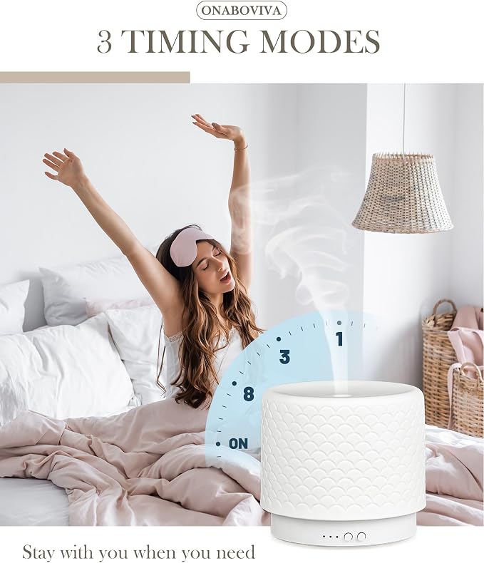 Essential Oil Diffuser - 280ml Ceramic Diffuser for Large Room & Commercial Use, 2.4MHz Aromatherapy Diffuser with Cool Mist Humidifier & Night Light, Ideal for Bedroom, Office, Yoga, Spa, Gifts