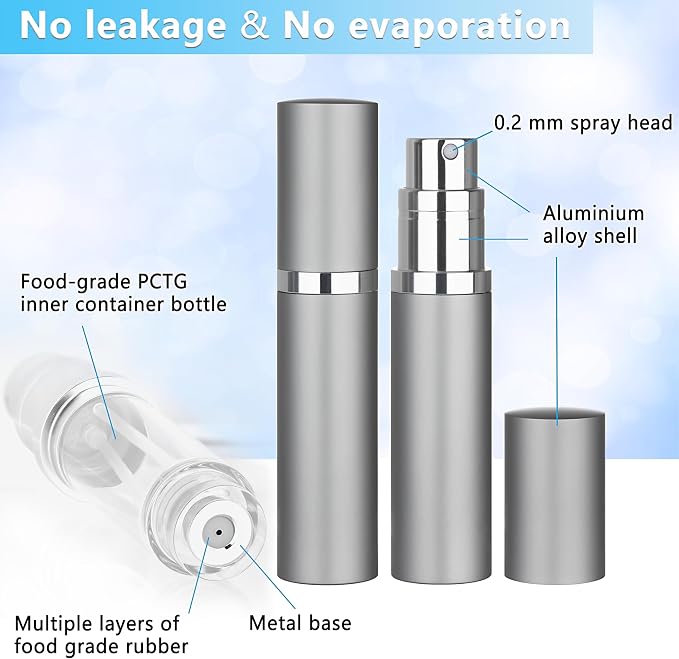Refillable Perfume Atomizer Travel Bottle 5ml Leakproof Luxury Travel Perfume Refillable Bottle, Portable Fragrance Atomiser (Gray)