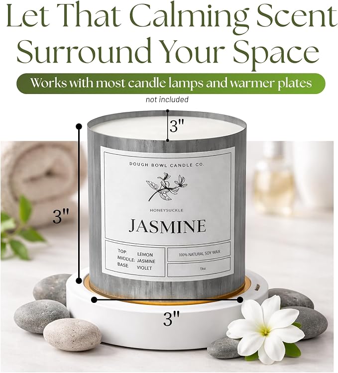 Dough Bowl Candle Co. Wickless Candles for Candle Warmer Lamp - Set of 2 Jar Candles for Warmer Lamp, Wax Melts Strong Scent in Eucalyptus and Jasmine, Flameless No Wick Scented 100% Soy Wax