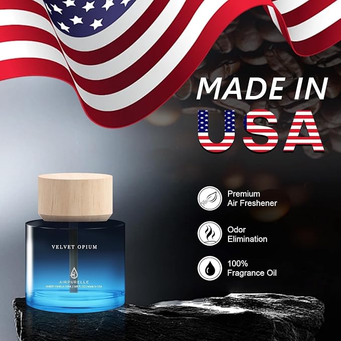 Car Air Freshener 50ML (1.7 FL OZ) Car Air Fresheners Diffuser, Amber Vanilla Fragrance Oil Car Air Freshner, 180+ days Long Lasting Car Perfume, Wooden Cup Design, Made in USA