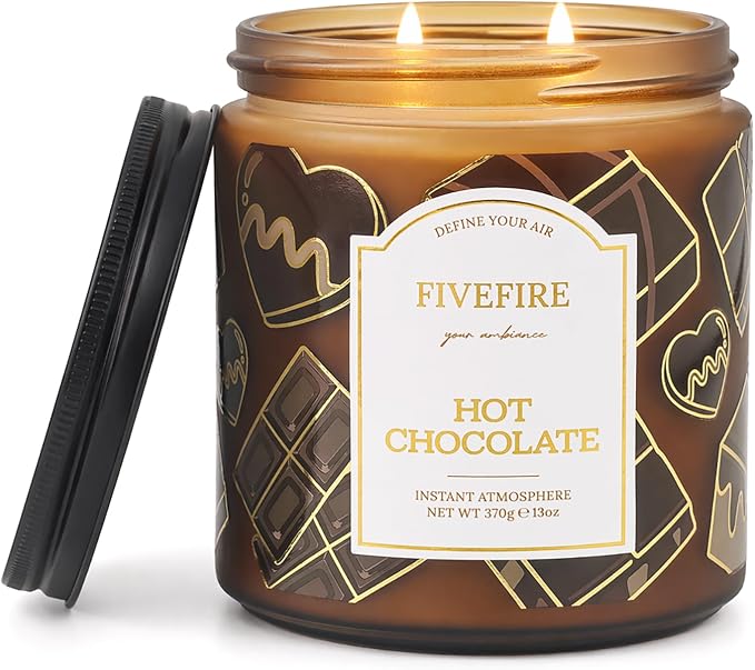 Hot Chocolate Scented Candles for Winter Home, 13oz Natural Soy Wax 2-Wick Jar, Up to 76-Hour Clean Burn, Rich Cocoa Chocolate Home Fragrance, Gift for Women Men
