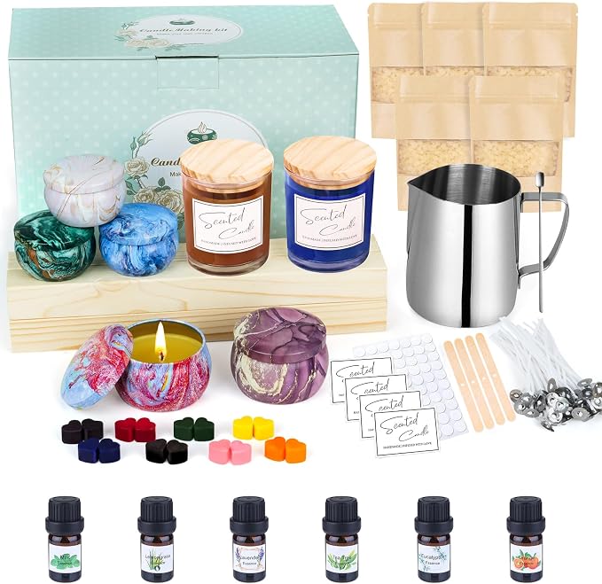 OFUN Candle Making Kit for Adults,Candle Making Supplies with Beewax, Fragrance Oil, Beeswax Dye Blocks, Melting Pot etc DIY Candle Craft Tools for Women Friend Family