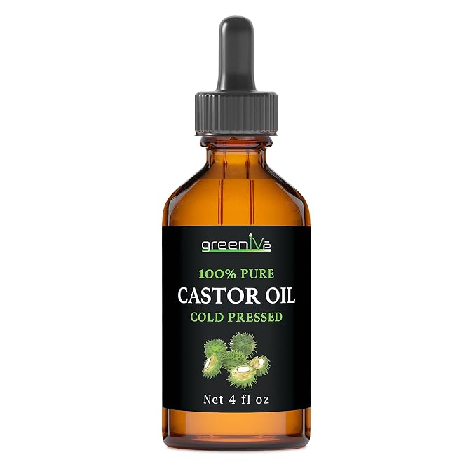 GreenIVe 100% Pure Castor Oil, 4 Fl oz | Cold-Pressed, USP Grade, Hair, Eyebrows, Eyelashes, Skin Moisturizer, Glass Bottle