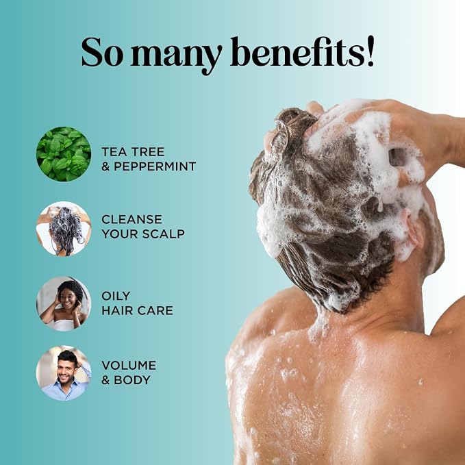 Rosemary Tea Tree Mint Shampoo - Clarifying Shampoo for Build Up and Flakes with Deep Cleansing Peppermint Oil and Tea Tree Essential Oil for Dry Scalp Treatment - Paraben & Sulfate Free (8oz)