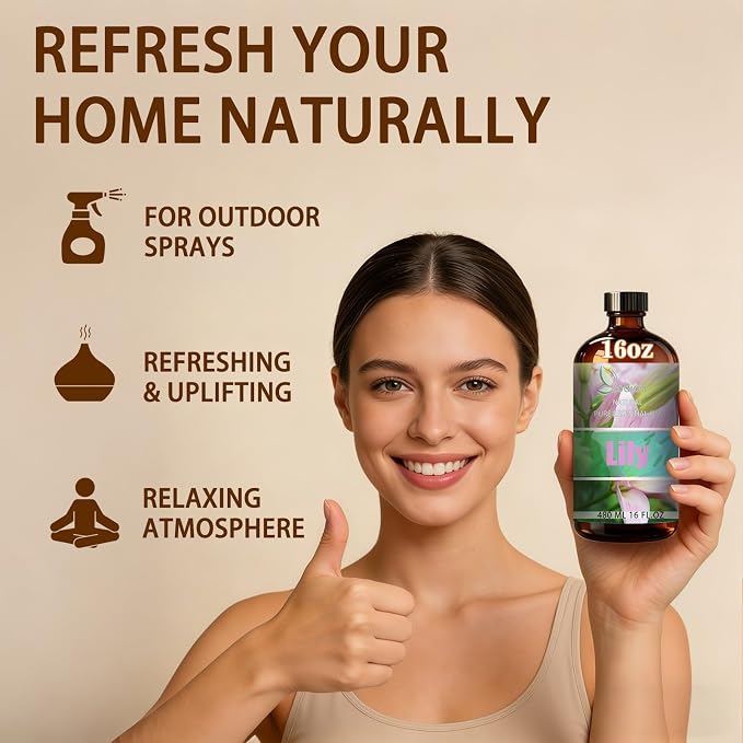 Lily Essential Oil - Lily Fragrance Oil for Diffuser, Massage, Humidifier, DIY Candle, Soap Making, Home, Bath, Yoga -, 16 fl oz (480ml) - ZODION Essential Oils