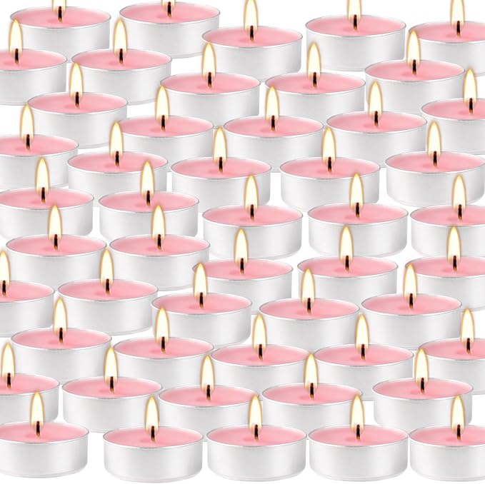 Pink Rose Scented Tealight Candles -Giant 100 Pack Votive Candles Bulk - Smokeless Tea Light Candle Gift Set for Valentine's Day,Holiday, Wedding and Home - 4 Hour