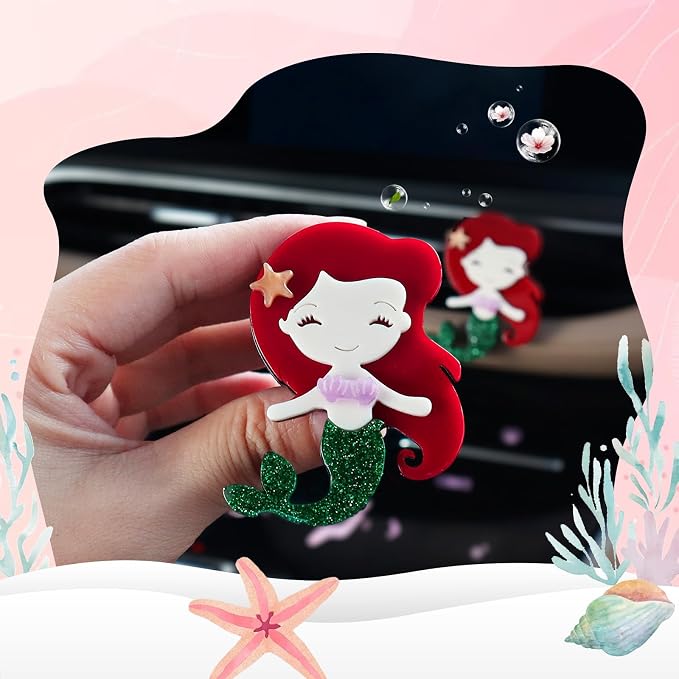 ORIESSE Mermaid Car Accessories,Beach Themed Air Vent Clip Car Freshener,Coastal Dashboard Decor,Refillable Aroma Diffuser for Women Teens