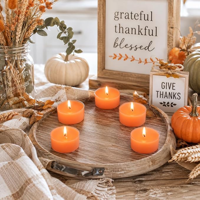 Orange Tea Lights Candle Set of 24, Citrus Scented Tealight Candles, Handmade Tea Candles, Long Burning Tealights for Romantic Wedding Home Decor Gift