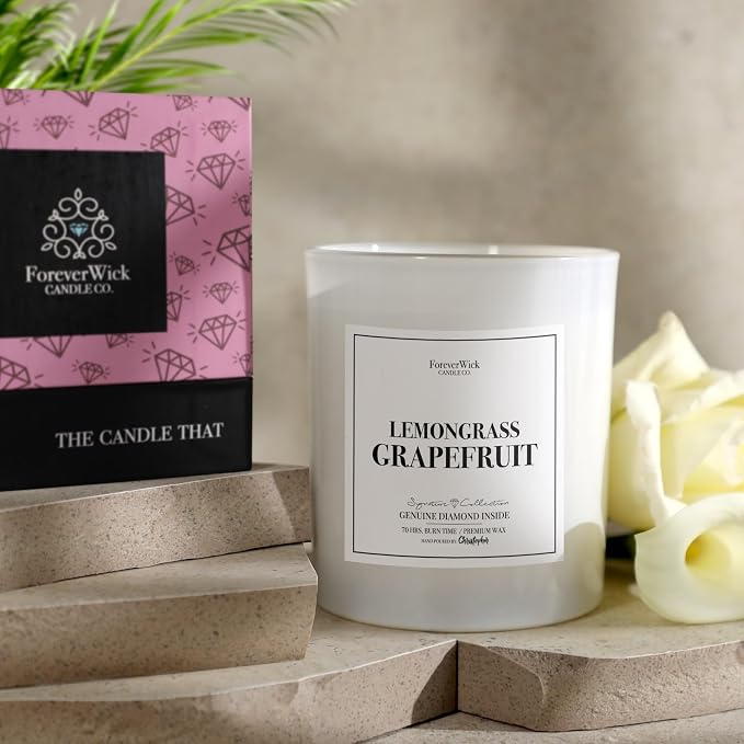 Foreverwick Lemongrass Grapefruit Candle | Anniversary & Birthday Gift | Strong Scented, 14 oz & 70 Hour Burn Time