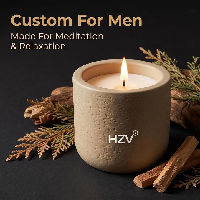 Manly Stress Relief Scented Candle for Men, Soy Wax Zen Woody Aromatherapy 25 Hours Clean Burning Candle for Relaxation Focus Meditation Yoga Home Spa, Unique Candle Gift for Dad Husband Boyfriend