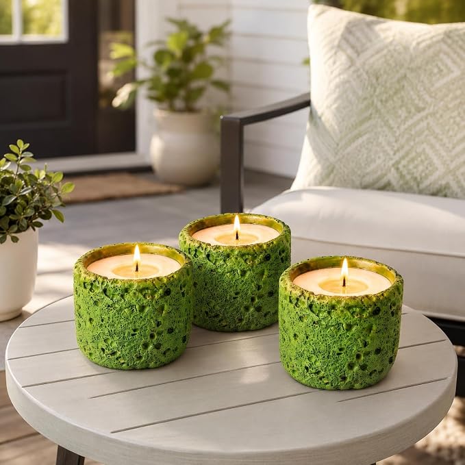 Viyffo 3 Pack Citronella Candles Outdoor, Lemongrass Scented Candle Set, Small 6oz Soy Candle in Green Ceramic Jar, Outdoor Candles for Patio, Deck, Garden, Backyard & Camping Gift (12 Hour Burn Each)