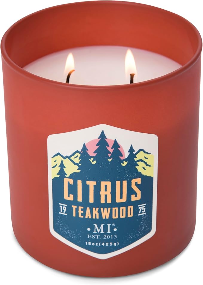 Manly Indulgence Citrus Teakwood Scented Candles for Men, 2 Wick, 15 oz Premium Soy Blend Wax, 60H Burn, Candles for Home Scented – Made in The USA
