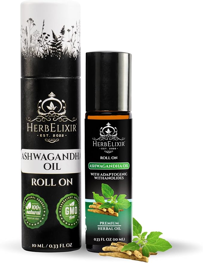 Ashwagandha Oil Roll-On (10ml) – Topical Adaptogenic Relief for Stress, Calm & Hormone Balance – Withanolides Aromatherapy Oil