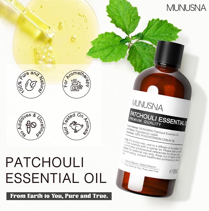 Pure Patchouli Essential Oil 100ML, 100% Pure Natural Patchouli Oils Premium Grade Aromatherapy Oil for Hair Face Skin Body Care, Diffuser, Massage, Home, Soap and Candle Making