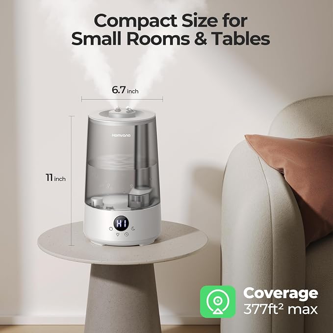 Homvana 3.6L Top-Fill Cool Mist Humidifiers for Bedroom, Large Room & Plants, 23dB Ultra-Quiet, Easy-to-Clean 2-in-1 Baby Humidifier & Oil Diffuser for Congestion Relief, Lasts Up to 4 Nights (Grey)