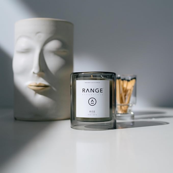 Range Essentials Rise Candle, Fresh Scent, Soy Wax, Aromatherapy, Energizing, Stress Relief, Clean-Burning, Non-Toxic, Lead-Free, Cotton Wick, Long-Lasting, Home Office Fragrance, 8oz (227g)