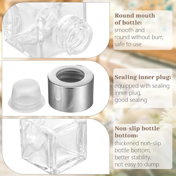 Sabary 20 Set Square Glass Diffuser Bottles with Silver Caps Refillable Diffuser Bottles Set 1.7oz Empty Aromatherapy Jar Ideal for Essential Oils Reed Sticks Home Fragrance