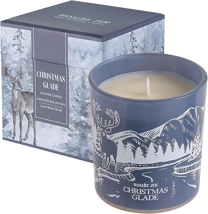 ROMIIE ZOI Christmas Scented Jar Candle - 6oz Soy Wax Candle - Glade Infused with Winter Woods Aroma - with Beautiful Keepsake Box Special for Holiday Gifts